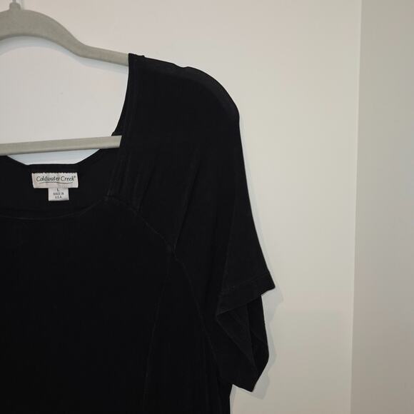 Vintage Coldwater Creek Maxi Dress Size L Black Short Sleeeve Travel Knit Slink - Picture 3 of 7